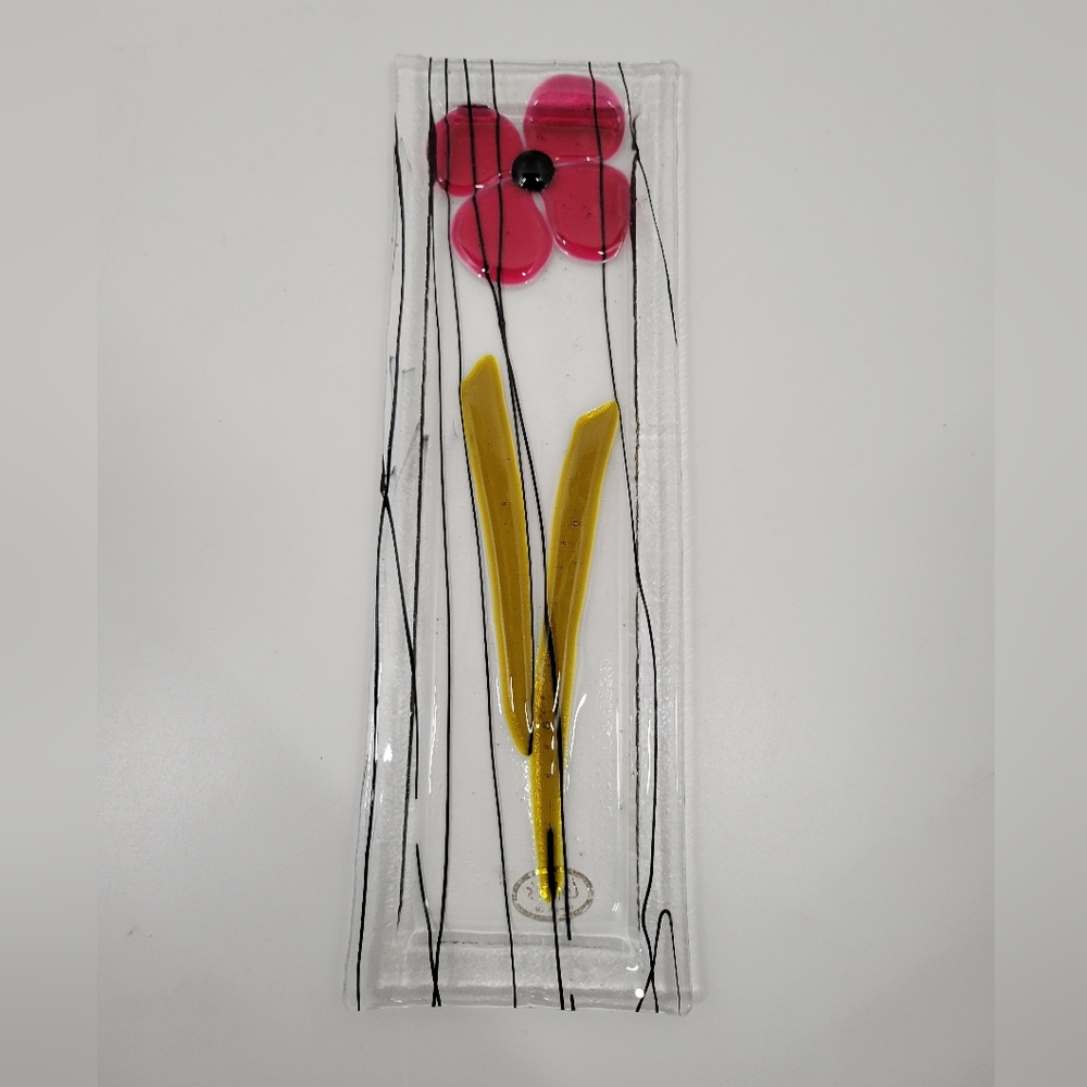 Lata Fused Glass Floral Rectangular Plate Made In USA